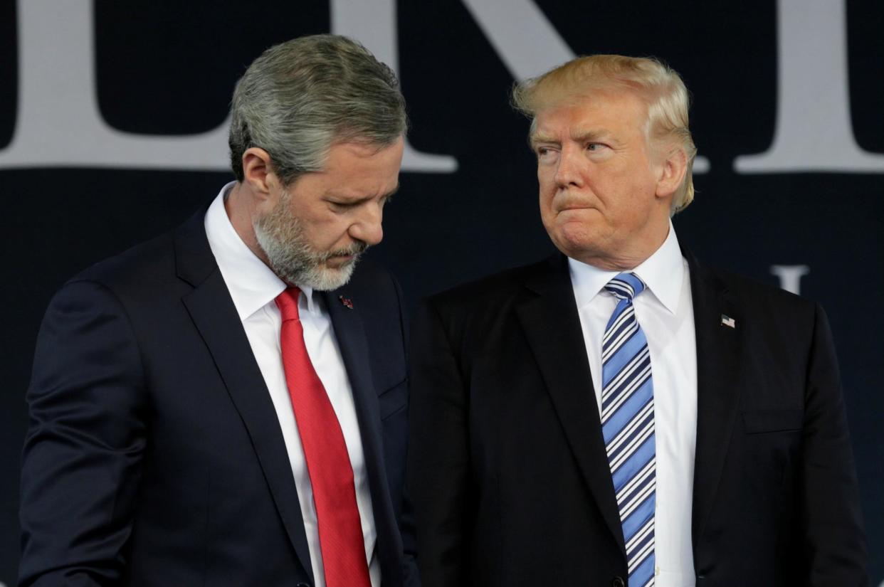 Donald Trump with Liberty University president Jerry Falwell Jr in 2017: Reuters