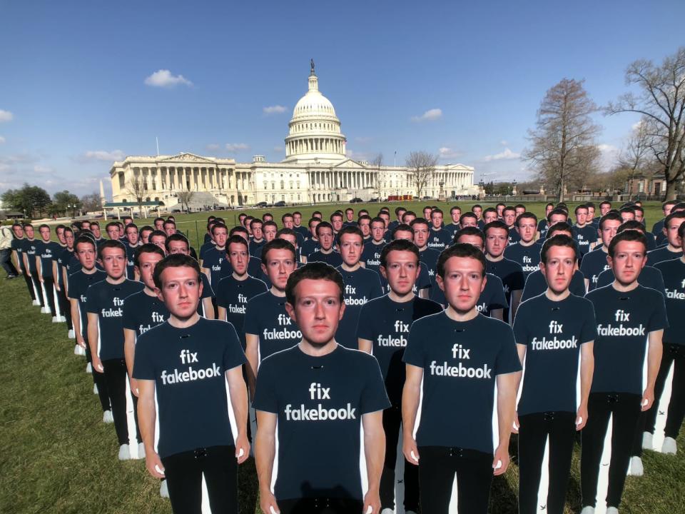 WASHINGTON DC - APRIL 10, 2018 One hundred cut outs of Facebook