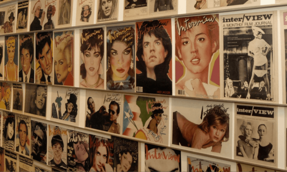 A display of Interview magazines at the Andy Warhol museum in Pittsburgh.