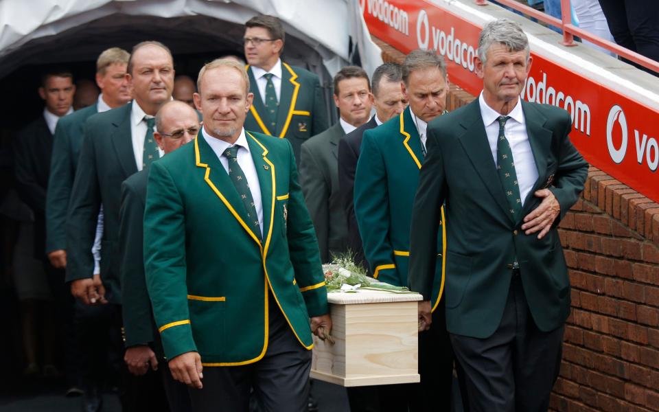 Joost van der Westhuizen's coffin carried by South Africa's 1995 World-Cup-winning side at special memorial service