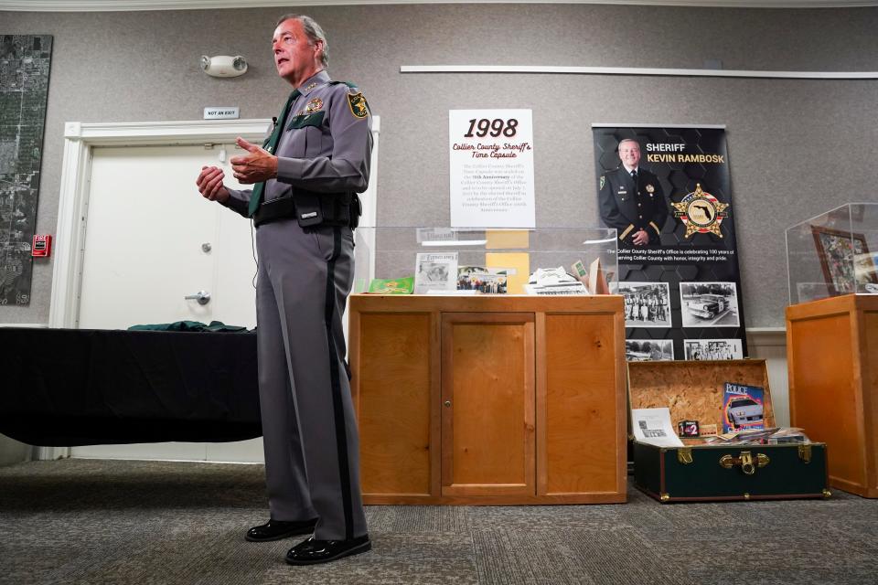 Collier County Sheriff Kevin Rambosk talks about the time capsule at the Collier County Museum in Naples on Friday, July 7, 2023. He spoke in favor of the Bill of Rights sanctuary ordinance.