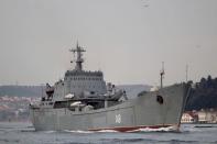 FILE PHOTO: The Russian Navy's large landing ship Orsk sets sail in Istanbul's Bosphorus