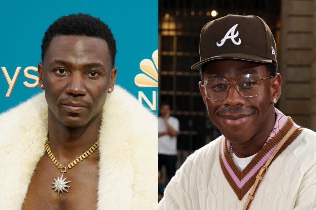 Tyler, the Creator declined Jerrod Carmichael's invite to the 2022 Emmys. - Credit: Evans Vestal Ward/NBC/Getty Images; Pascal Le Segretain/Getty Images