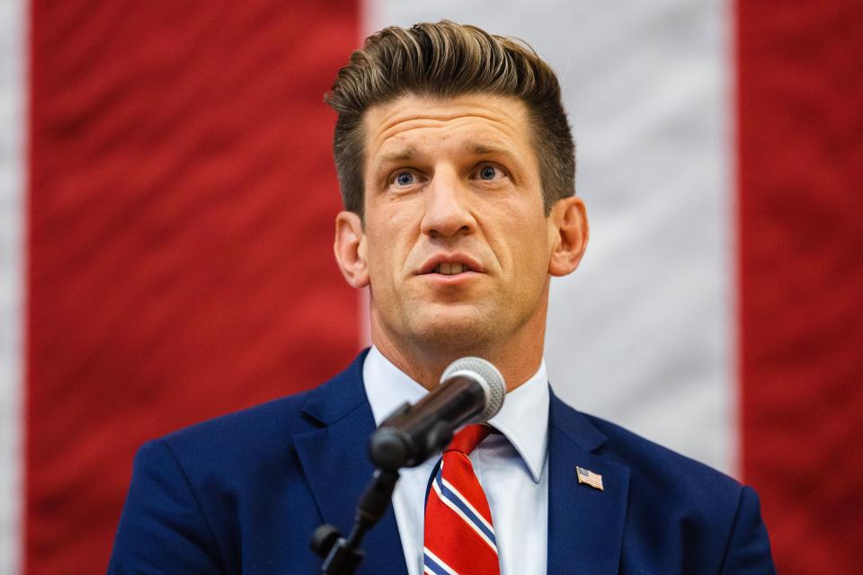 Utah Congressional 2nd District candidate Scott Reber speaks during the Utah Republican Party’s special election at Delta High School in Delta on June 24, 2023. | Ryan Sun, Deseret News