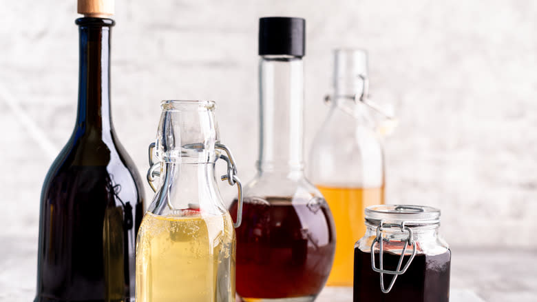 Vinegar in glass bottles