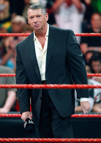 <p>Ethan Miller/Getty Images</p> World Wrestling Entertainment Inc. Chairman Vince McMahon appears in the ring during the WWE Monday Night Raw show.