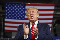 President Donald Trump arrives at a campaign rally at Williams Arena in Greenville, N.C., Wednesday, July 17, 2019. (AP Photo/Carolyn Kaster)