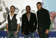 (L to R) British football club Tottenham Hotspur players midfielder Jermaine Jenas, striker Jermain Defoe, midfielder Kevin Prince Boateng arrive at the premiere screening of Spurs at 125, London's Millennium Dome Vu cinema, 27 September 2007, to celebrate the 125 anniversary of their football club. AFP PHOTO/SHAUN CURRY (Photo credit should read SHAUN CURRY/AFP via Getty Images)