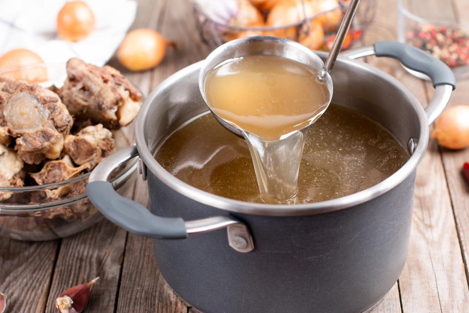 pot full of chicken stock