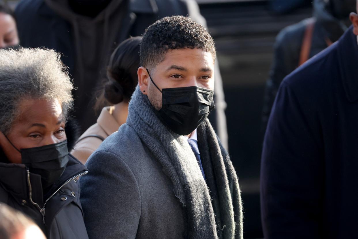 Former "Empire" actor Jussie Smollett arrives at the Leighton Criminal Courts Building for day seven of his trial on December 8, 2021 in Chicago, Illinois.