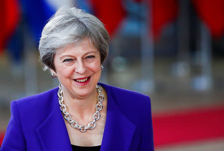 Britain's Prime Minister Theresa May speaks to the media as she arrives at the European Union leaders summit in Brussels, Belgium October 18, 2018. REUTERS/Francois Lenoir