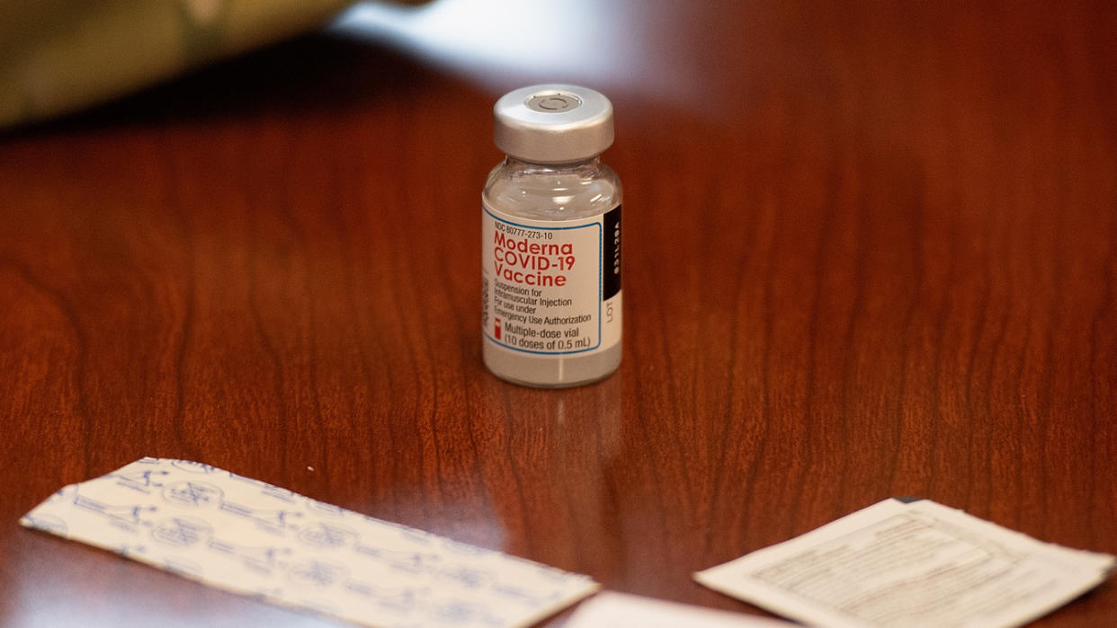 The Moderna Covid-19 vaccine is seen during a vaccination event on February 11, 2021 at the Jeff Vander Lou Senior living facility in St Louis, Missouri. (Michael Thomas/Getty Images)
