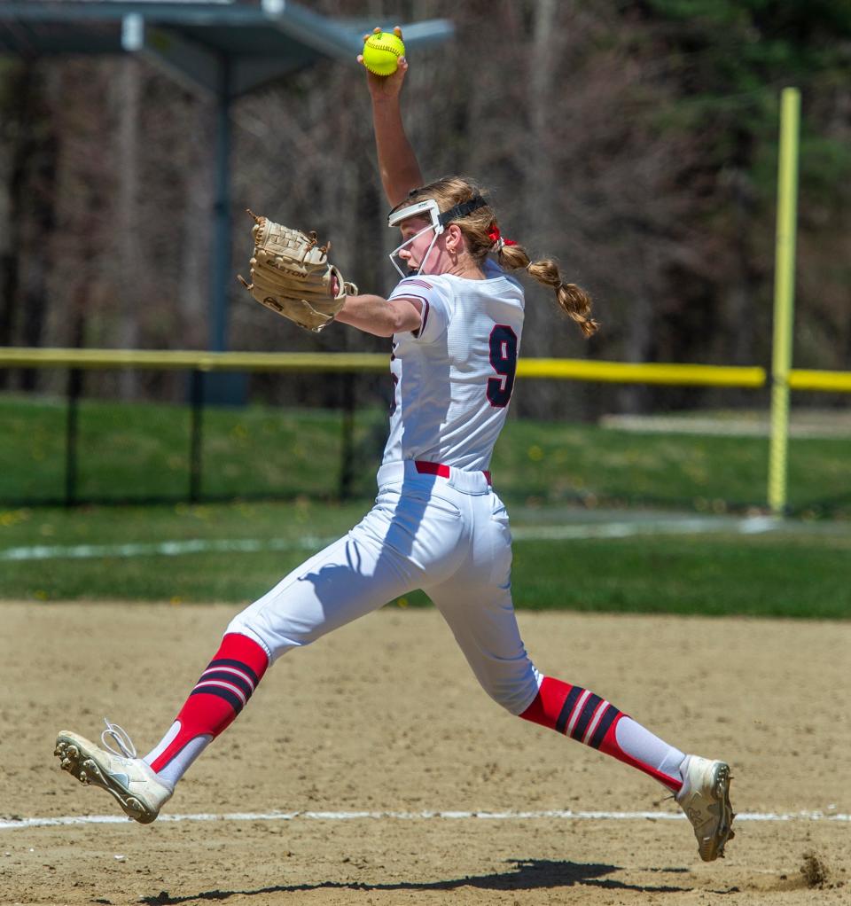 Lincoln-Sudbury Regional High School softball junior Kelsey Blanchette pitches against Hopkinton, April 16, 2024.