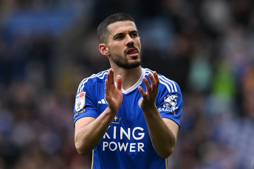 Conor Coady applauds the Leicester City fans after the 2-1 win over West Brom at the King Power Stadium