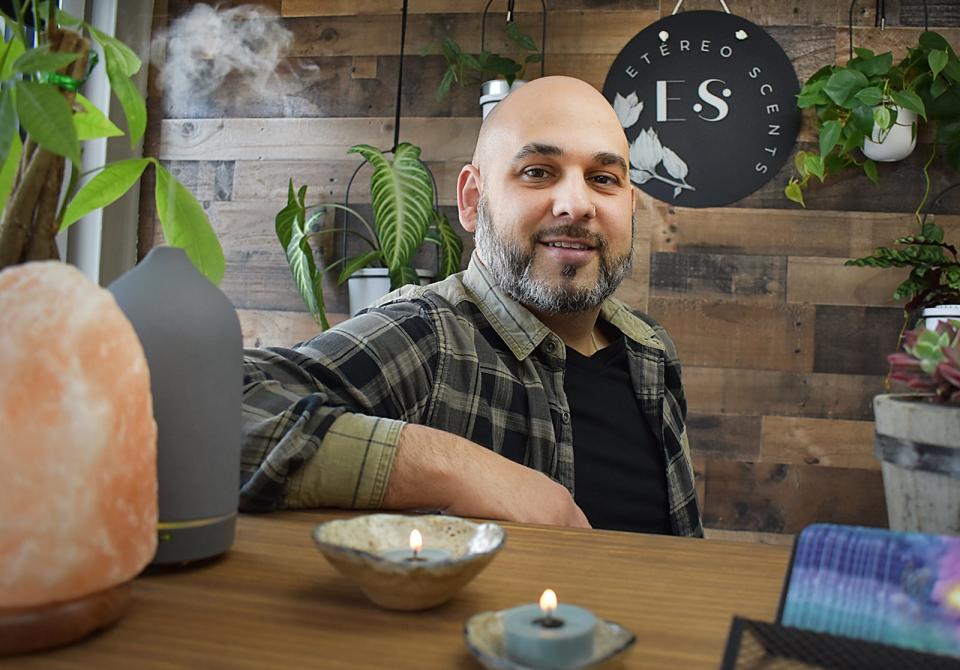Owner/Founder Joshua Medeiros at Etéreo Scents & Wellness in Fall River.