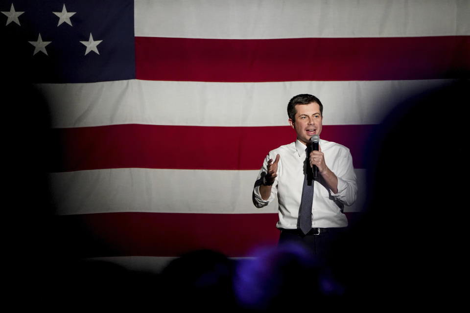 In this Feb. 17, 2020, file photo, Democratic presidential candidate and former South Bend, Ind. Mayor Pete Buttigieg speaks at The Union Event Center in Salt Lake City. Democratic presidential candidates like to boast about their ability to lure away disaffected Republican voters. If there's a place to test their skills, it's Utah. The deep red state is a bastion of conservative resistance to President Donald Trump. (Spenser Heaps/The Deseret News via AP, File)