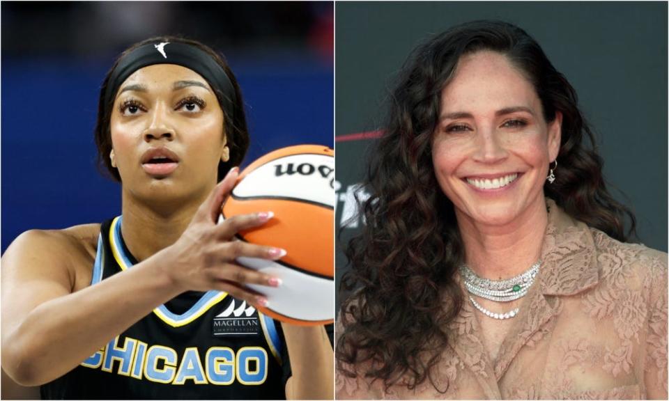 Side by side photos of Chicago Sky forward Angel Reese and former WNBA player Sue Bird. (Photos by Kamil Krzaczynski and Kirby Lee/USA TODAY Network)