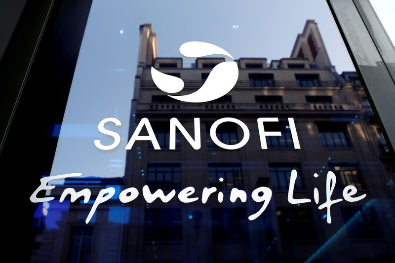 FILE PHOTO: Sanofi logo is seen during the company's annual results news conference in Paris, France