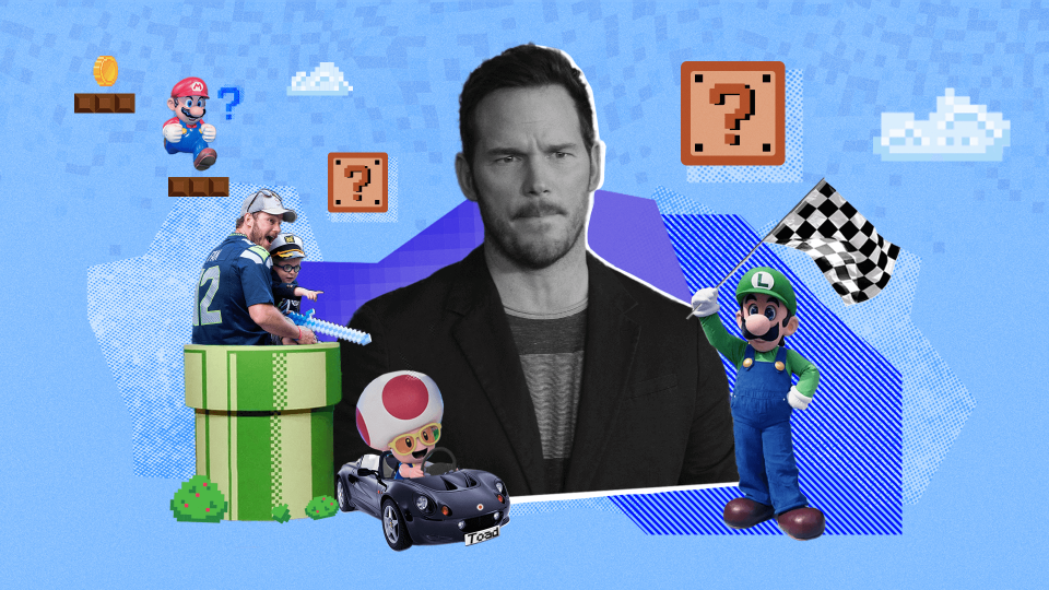 Super Mario Bros. Movie star Chris Pratt says his son, Jack, prefers Luigi and Toad more than Mario. (Illustration by Joamir Salcedo. Photo: Getty Images)