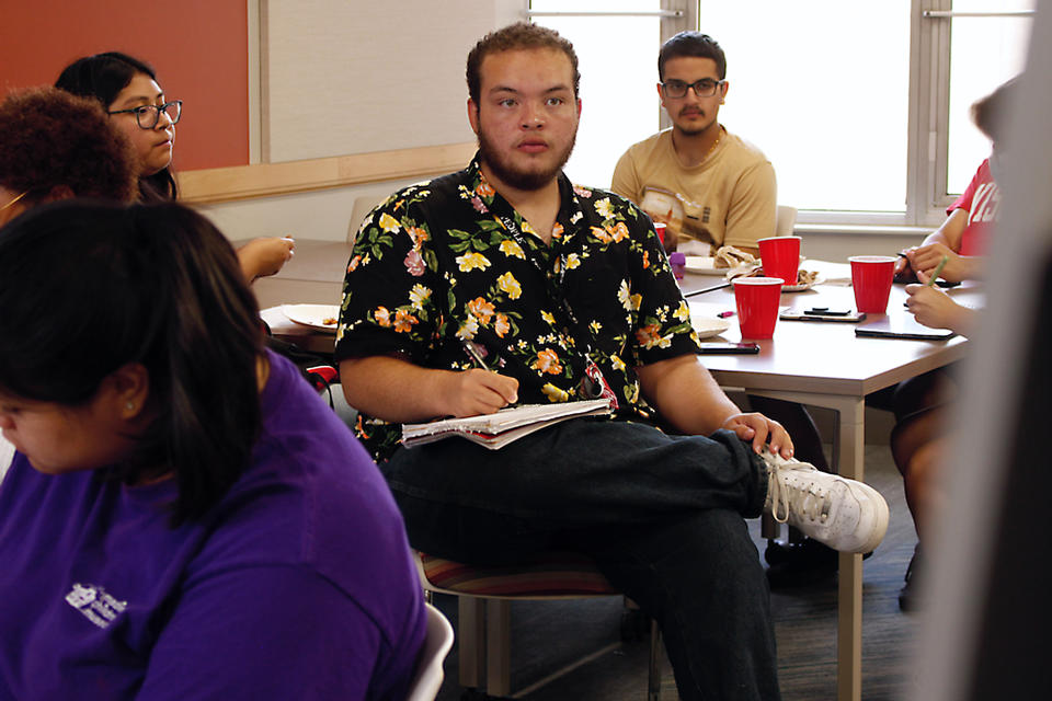 Angel Hope listens in a math class as part of an intense six-week summer bridge program for students of color and first-generation students at the University of Wisconsin, in Madison, Wis., July 27, 2022. Hundreds of thousands of recent graduates are heading to college this fall after spending more than half their high school careers dealing with the upheaval of a pandemic. Hope says he didn't feel ready for college after online classes in high school caused him fall behind but says the bridge classes made him feel more confident. (AP Photo/Carrie Antlfinger)