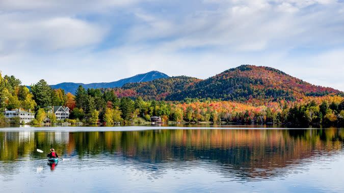 Autumn color reflected in a lake.