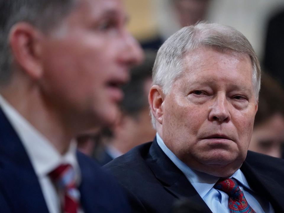 Retired federal judge Michael Luttig looks on as force Mike Pence advisor Greg Jacob testifies at a House select committee hearing on the January 6, 2021, insurrection at the US Capitol.