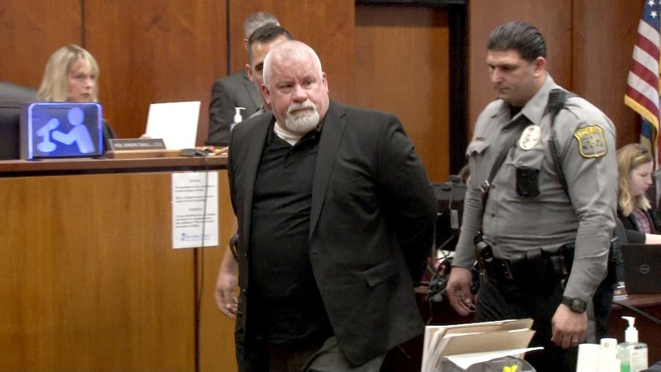 Ocean County Sheriff's Officers lead Edward Chandler out of Judge Kimarie Rahill's courtroom in Toms River Friday, March 15, 2024, after he was sentenced for aggravated assault. The fight outside the Lakeside Diner in Lacey Township where he punched Robert Clarke, who later died of an unrelated medical condition.