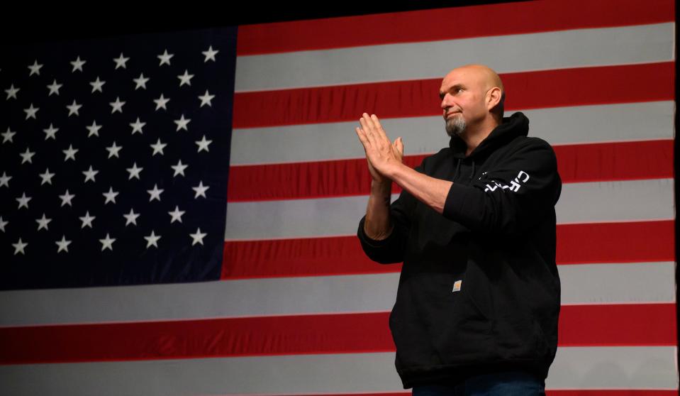 Democratic Senate candidate John Fetterman arrives for an election night party at StageAE on November 9, 2022 in Pittsburgh, Pennsylvania. Fetterman defeated Republican Senate candidate Dr. Mehmet Oz.