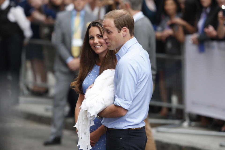 The Duke and Duchess of Cambridge leave the Lindo Wing of St Mary's Hospital in London, with their newborn son.