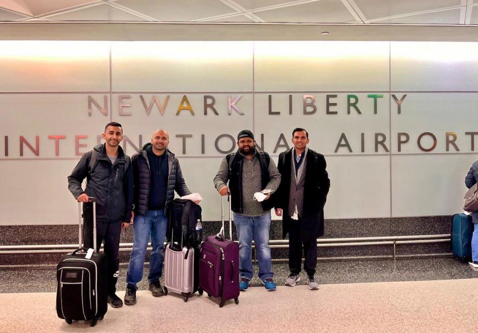 Dharmik Sheth (left to right), Ravi Patni, BP Patel and Darshan Patel, all of whom are fellow congregants of the Hindu religious community BAPS Swaminarayan Sanstha (BAPS), travelled to Poland to help refugees fleeing Ukraine.