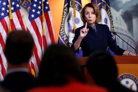 House Minority Leader Nancy Pelosi (D-CA) speaks during a briefing to the media on Capitol Hill in Washington, U.S., December 13, 2018. REUTERS/Joshua Roberts