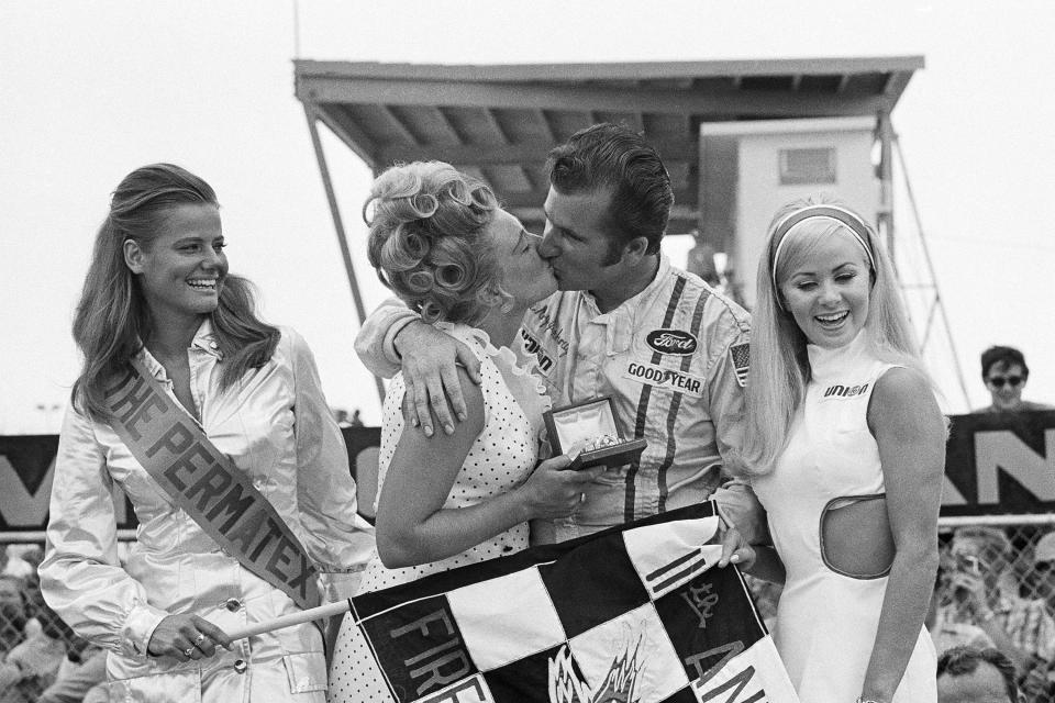 LeeRoy Yarbrough in Daytona's Victory Lane after then 1969 Firecracker 400.