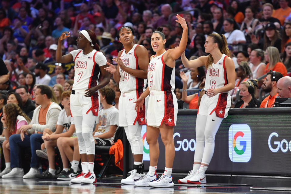 Members of the U.S. team during the WNBA All-Star Game. (Juan Ocampo/NBAE via Getty Images)