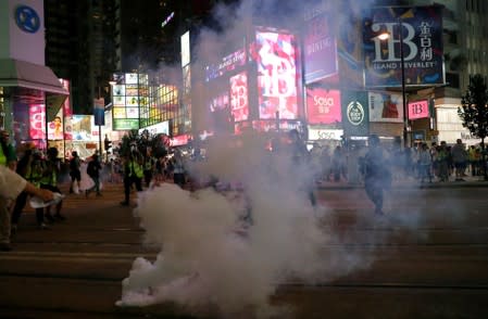 Tear gas is seen during a rally near Causeway Bay station in Hong Kong