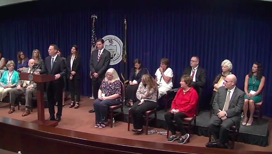 Pennsylvania Attorney General Josh Shapiro released an 884-page report on sexual abuse in six Roman Catholic dioceses of the state on Tuesday. He was flanked by victims of the abuse at a news conference announcing the release. (Photo: Attorney General Josh Shapiro/Facebook)