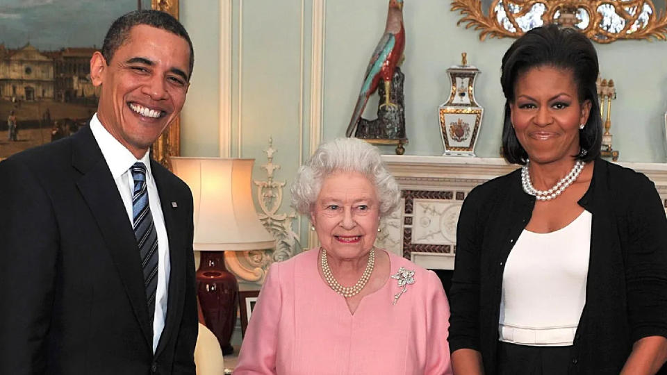 The first meeting between Queen Elizabeth and President Barack Obama and First Lady Michelle Obama takes place in April 2009