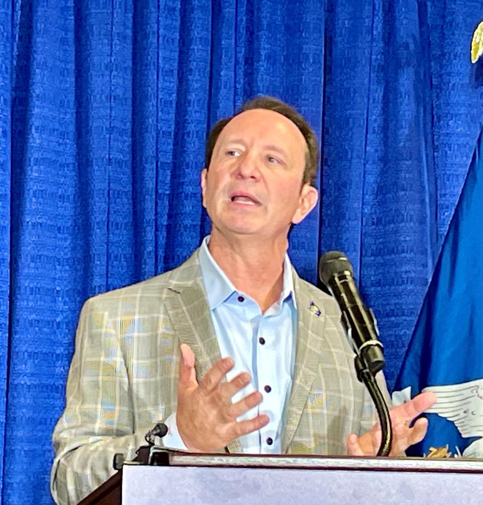 Louisiana Gov.-elect Jeff Landry speaks during press conference at the University of Louisiana at Monroe on Dec. 20, 2023.