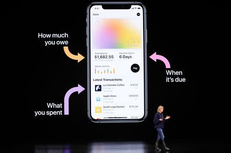 Jennifer Bailey VP Apple Pay at Apple, speaks during an Apple special event at the Steve Jobs Theater in Cupertino, California, U.S., March 25, 2019. REUTERS/Stephen Lam