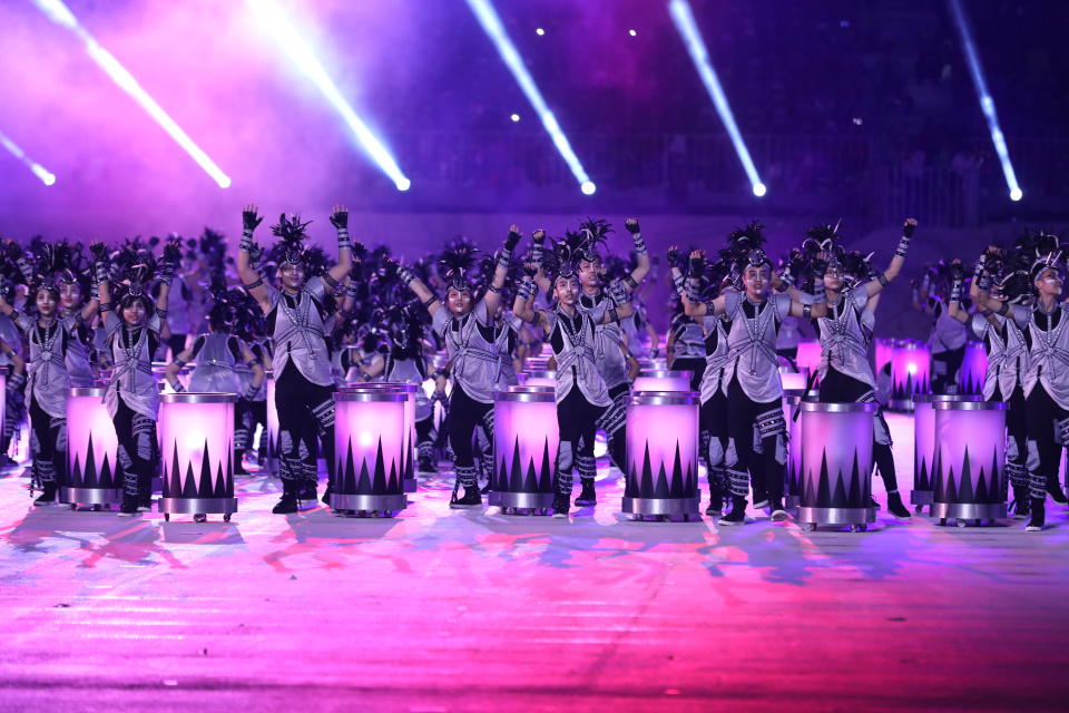 Youth from the Singapore Soka Association performing in a rehearsal of National Day Parade 2019, Act 4, Our Nation, which features drums that will light up in synchrony with LED wristbands given to the audience. (PHOTO: NDP 2019 Exco)