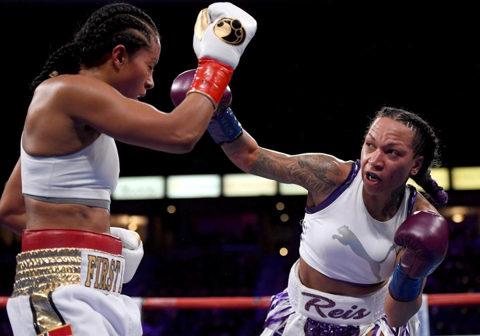 Kali Reis punches Cecilia Braekhus of Norway in the World Welterweight Championship in 2018 (Getty)