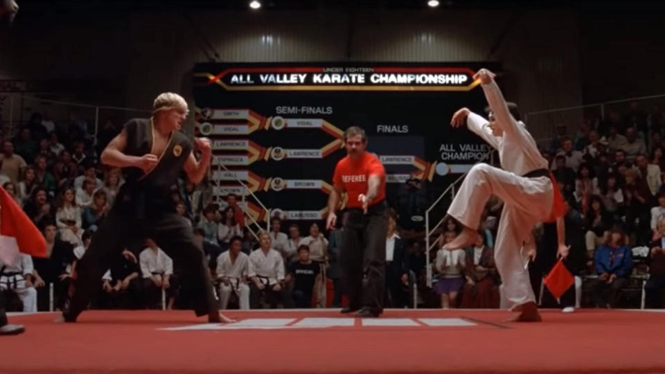 William Zabka and Ralph Macchio in The Karate Kid