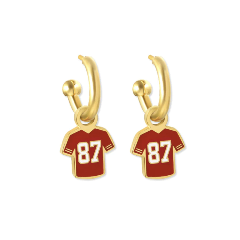 Kansas City Chiefs #87 Tight End Jersey Huggie Hoop Earrings