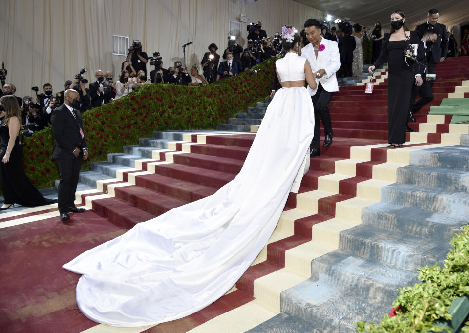 Camila Cabello, left, and Prabal Gurung attend The Metropolitan Museum of Art's Costume Institute benefit gala celebrating the opening of the "In America: An Anthology of Fashion" exhibition on Monday, May 2, 2022, in New York. (Photo by Evan Agostini/Invision/AP)