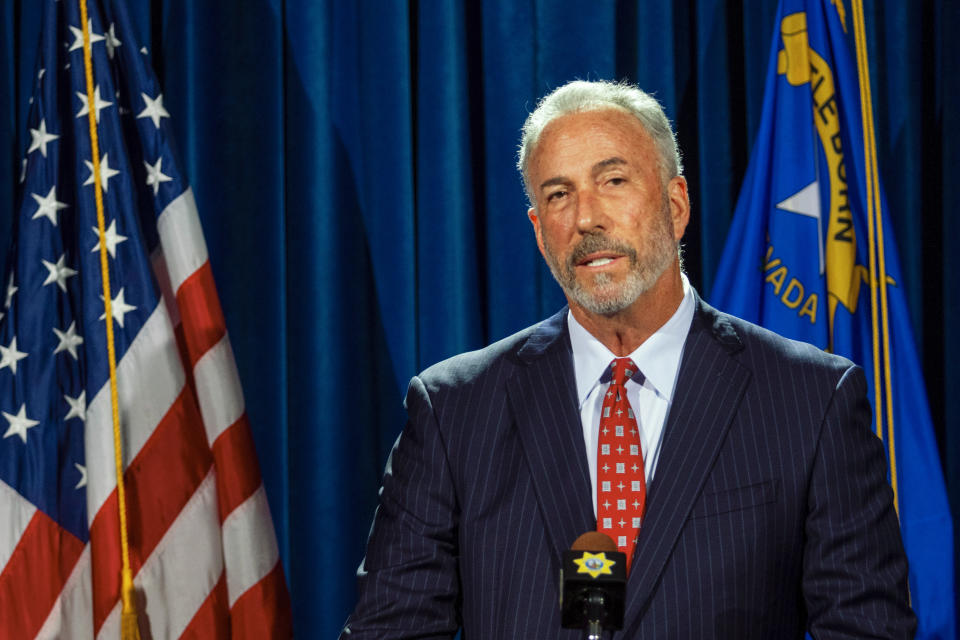 Clark County District Attorney Steven Wolfson speaks at a news conference on Tuesday, Sept. 19, 2023, in Las Vegas. Las Vegas police on Tuesday announced a second teenager has been arrested in a series of hit-and-run crashes, including the death of a former California police chief who was riding a bicycle last month. (AP Photo/Ty ONeil)