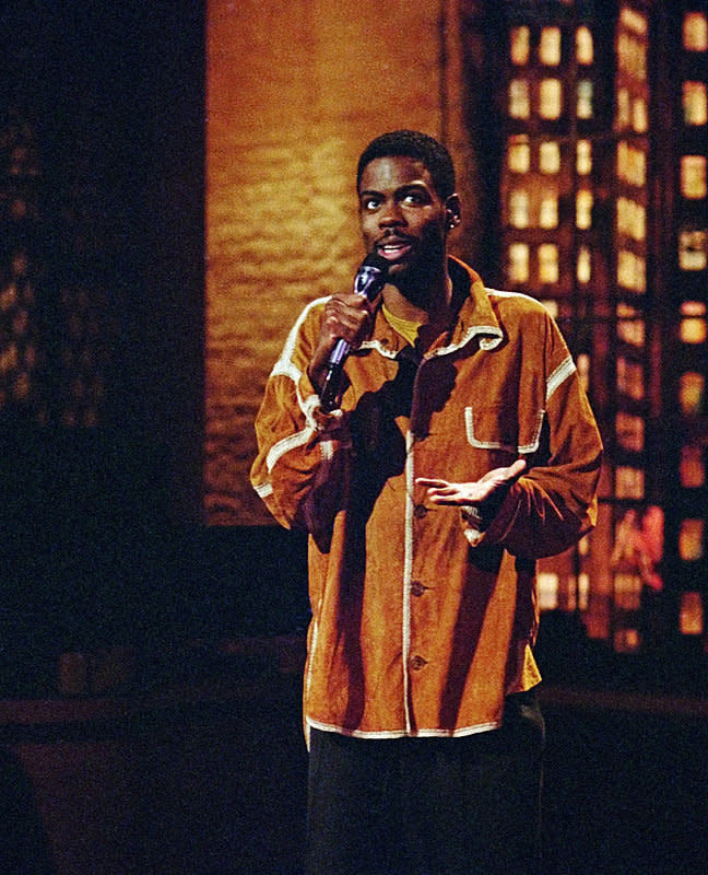 Chris Rock performs stand-up on "The Late Show with David Letterman," June 13, 1994 on the CBS Television Network. Photo: Alan Singer/CBS ©1994 CBS Broadcasting Inc. 