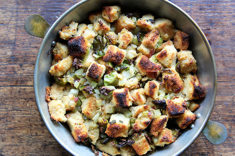 <strong>Get the <a href="http://food52.com/recipes/32049-sheet-pan-stuffing-with-brussels-sprouts-and-pancetta" target="_blank">Sheet Pan Stuffing with Brussels Sprouts and Pancetta recipe</a> from Alexandra Stafford via Food52</strong>