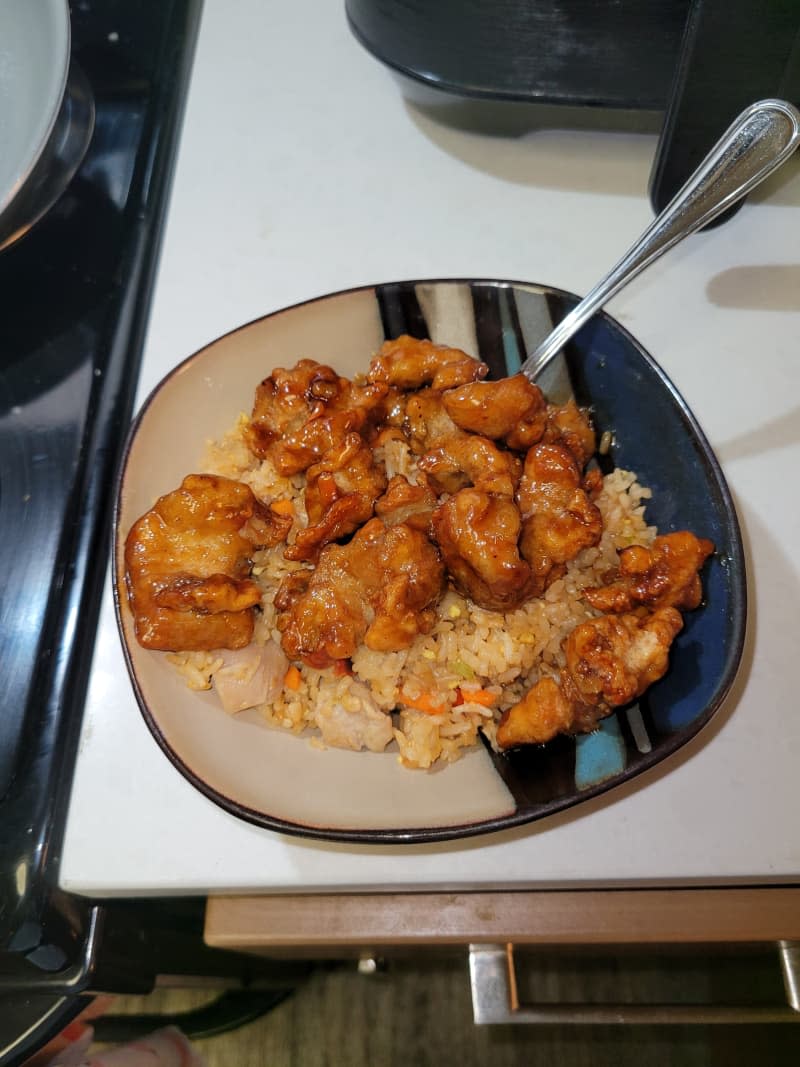 Orange chicken and fried rice.