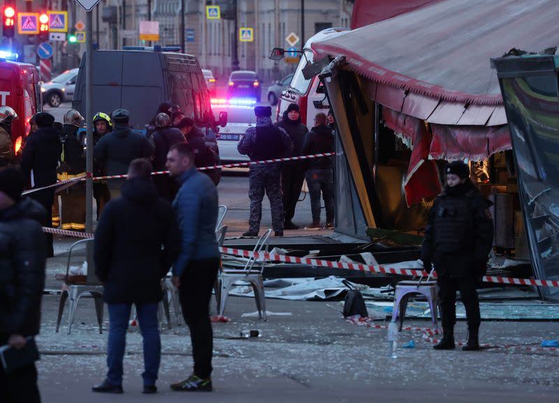 The site of an explosion in a cafe in Saint Petersburg