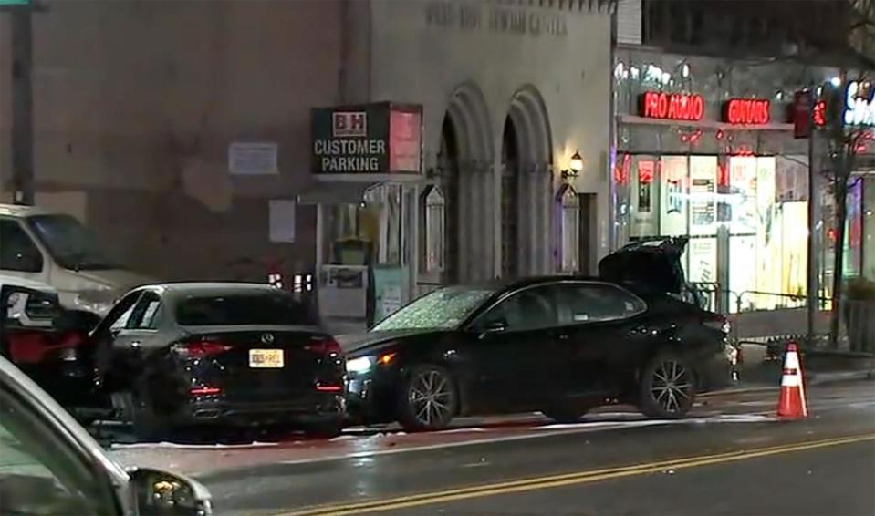 PHOTO: An out-of-control driver struck five pedestrians and injured three police officers before crashing on a midtown sidewalk, in New York City, Jan. 1, 2024. (WABC)