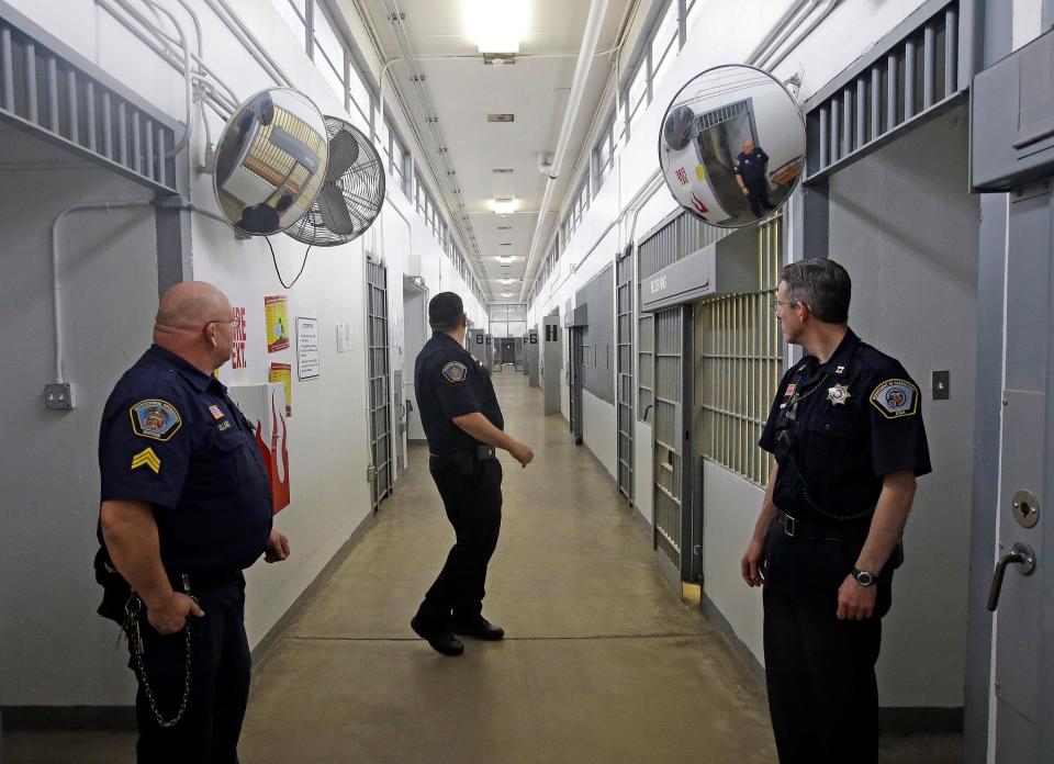 Corrections officers during a media tour at the Utah State Correctional Facility in Draper, Utah. (AP Photo/Rick Bowmer, Feb. 26, 2015)